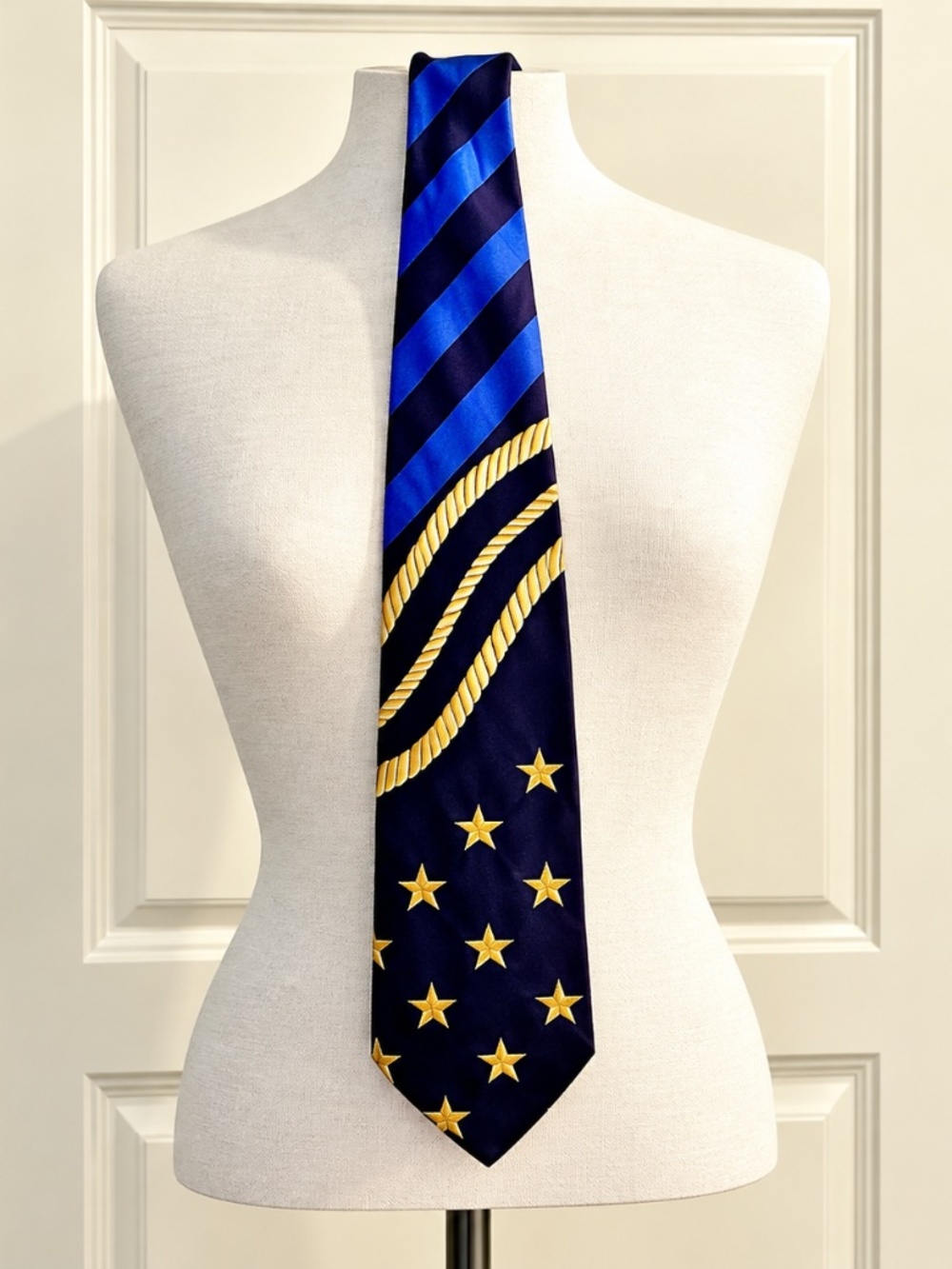 Polo Ralph Lauren Vintage Silk Nautical Tie Navy Blue Gold Stars USA